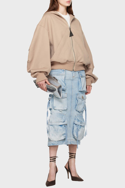Alma Cargo Denim Midi Skirt