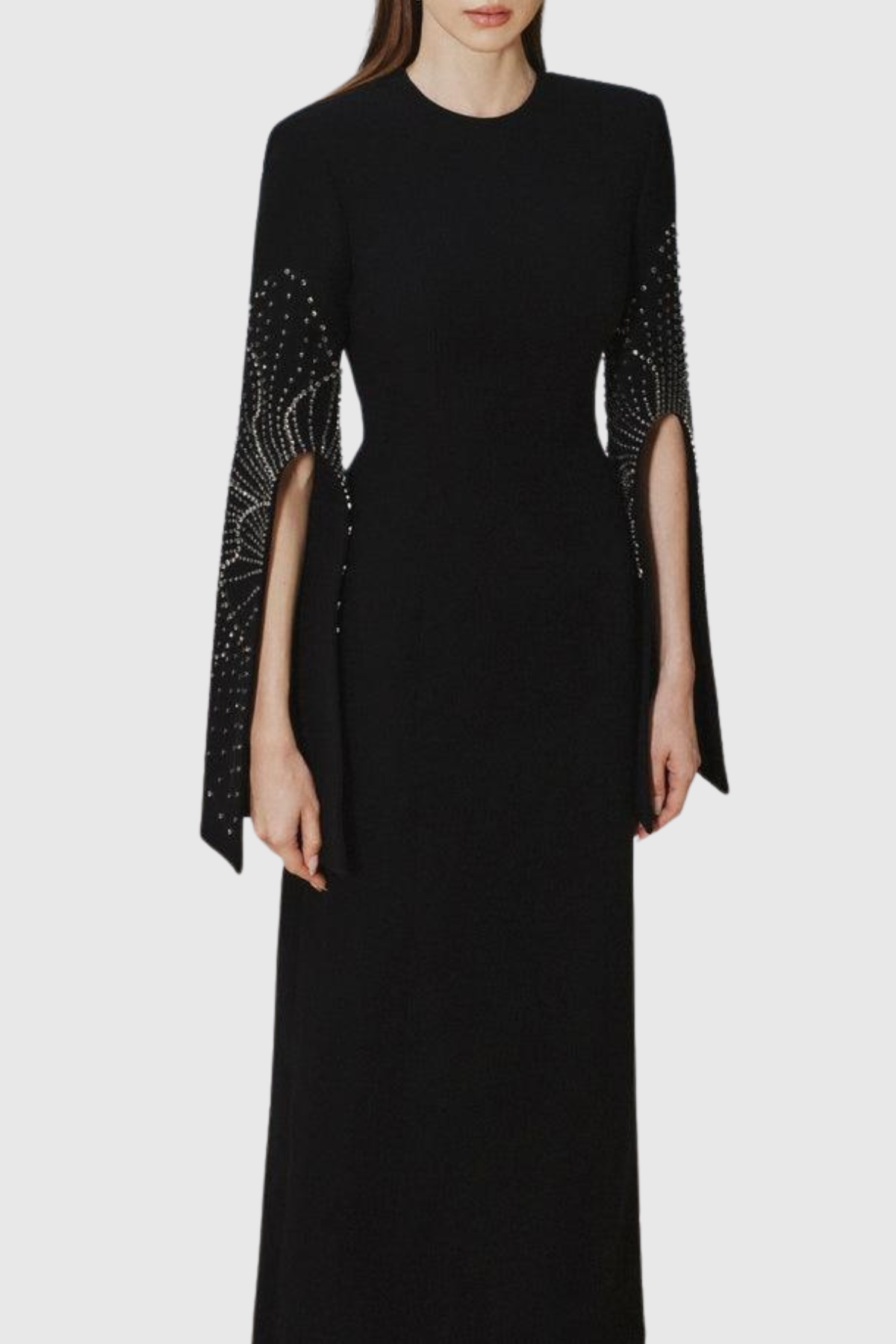 Almono Crystal Embellished Slit-sleeve Maxi Dress