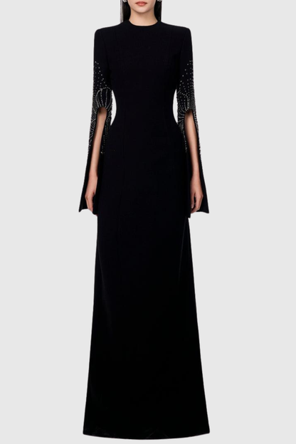 Almono Crystal Embellished Slit-sleeve Maxi Dress