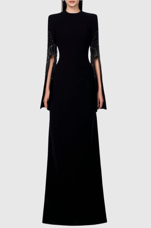 Almono Crystal Embellished Slit-sleeve Maxi Dress