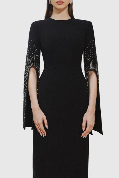 Almono Crystal Embellished Slit-sleeve Maxi Dress