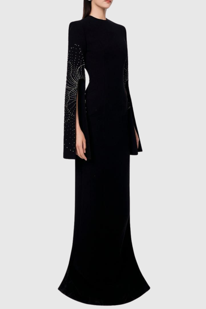 Almono Crystal Embellished Slit-sleeve Maxi Dress