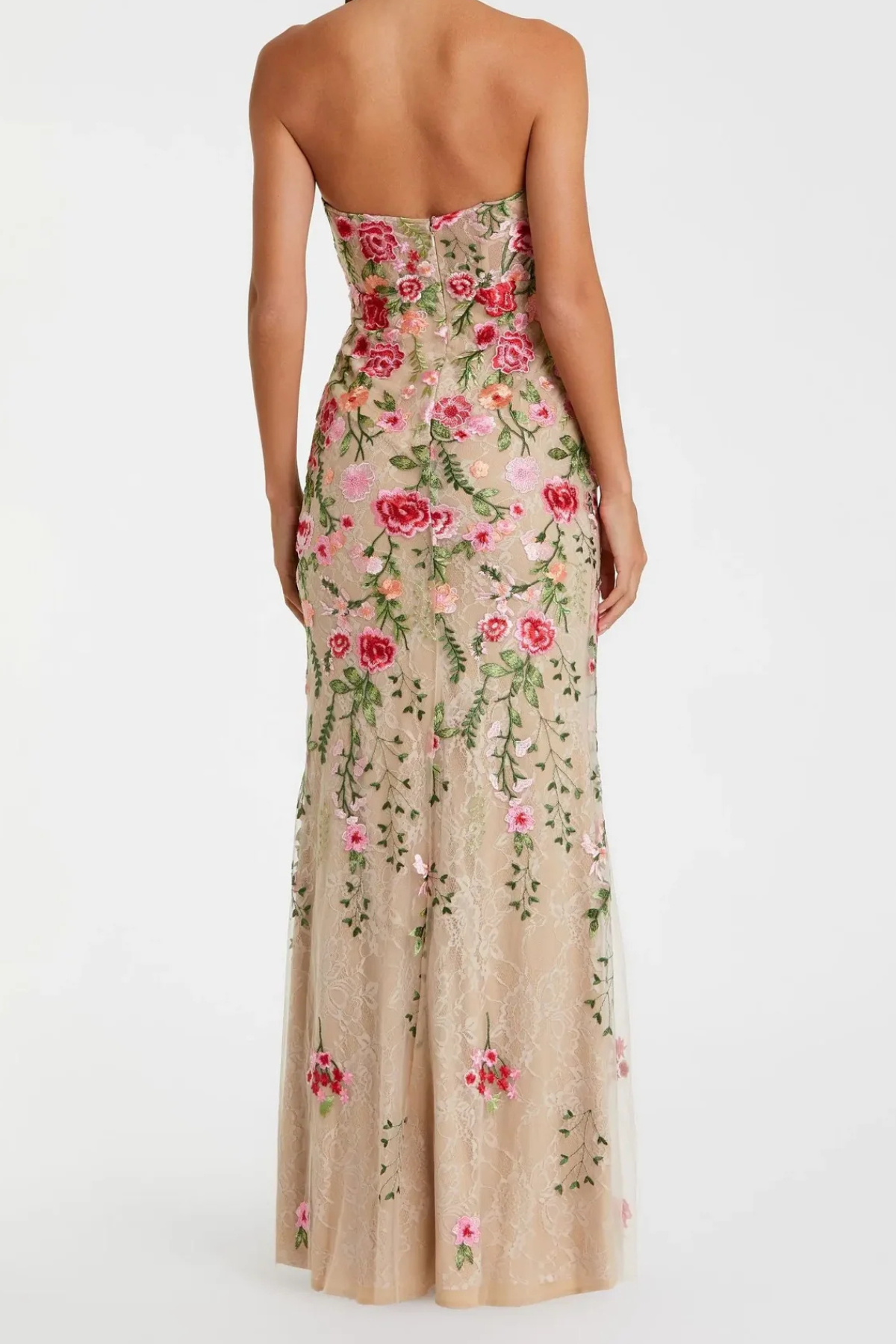 Aloe Floral Embroidered Strapless Maxi Dress