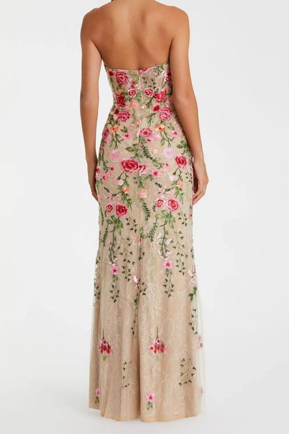 Aloe Floral Embroidered Strapless Maxi Dress