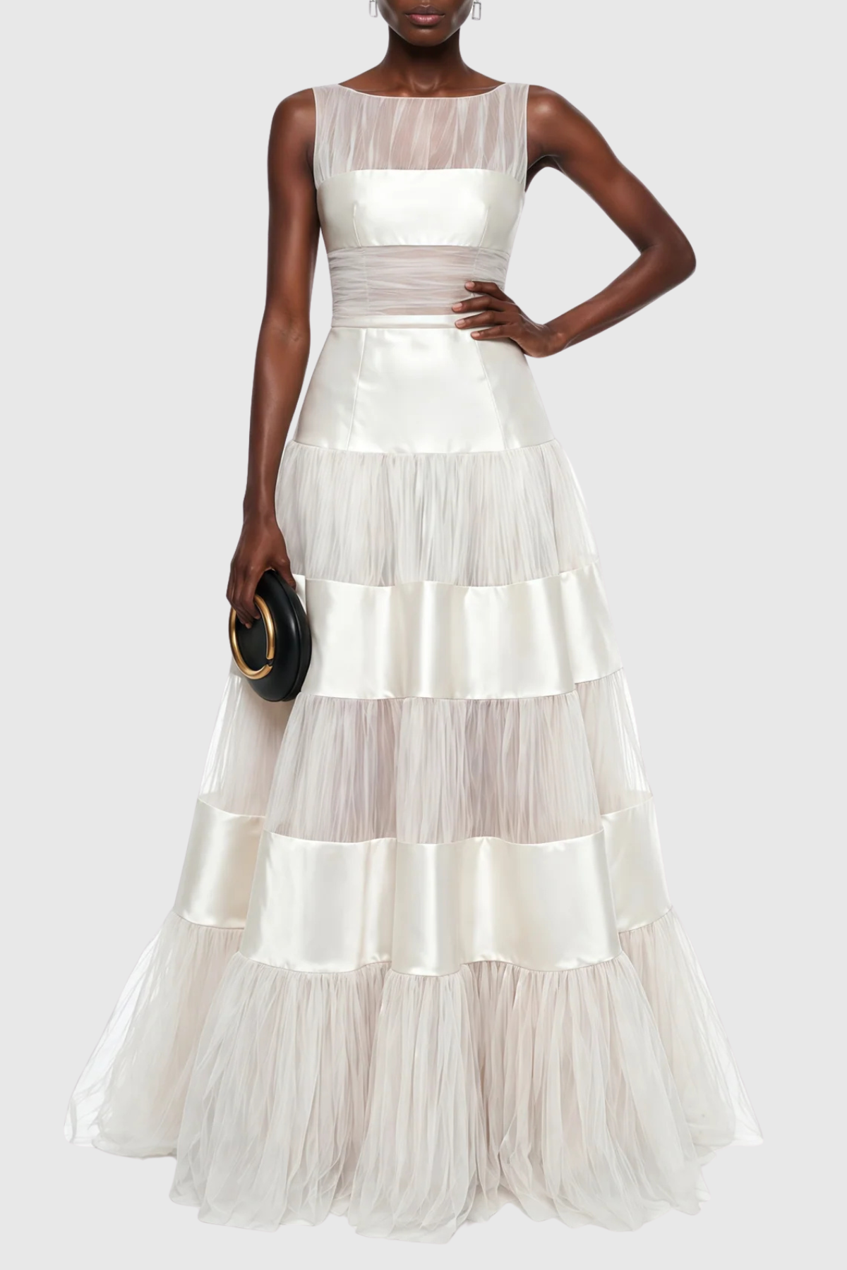 Altalune Satin Stripe Mesh Maxi Dress