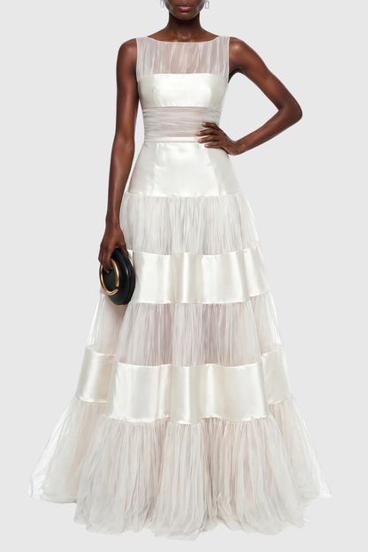 Altalune Satin Stripe Mesh Maxi Dress