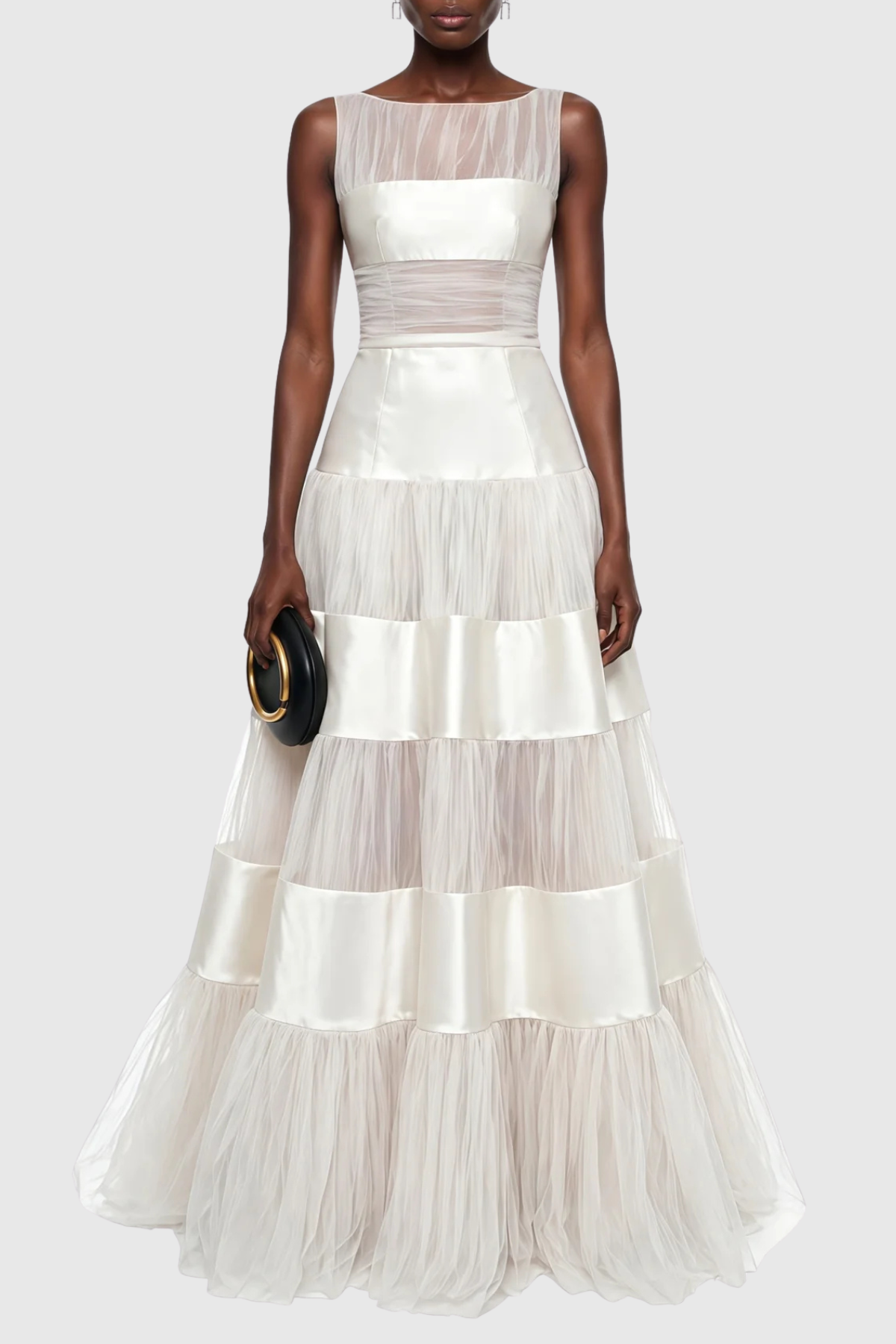 Altalune Satin Stripe Mesh Maxi Dress