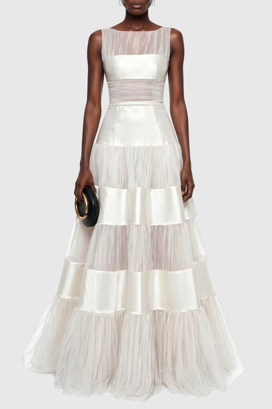 Altalune Satin Stripe Mesh Maxi Dress