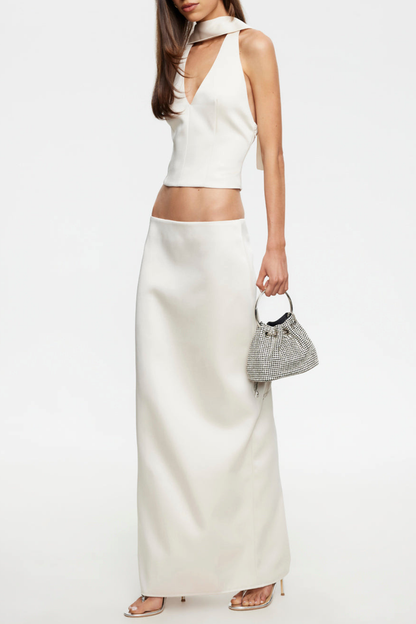 Alva Satin Scarf Top & Maxi Skirt Set