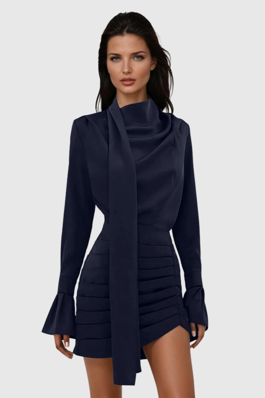 Alvin Satin Scarf Ruched Mini Dress