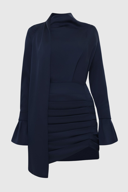Alvin Satin Scarf Ruched Mini Dress