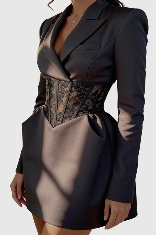 Amabel Lace Corset Blazer - Black