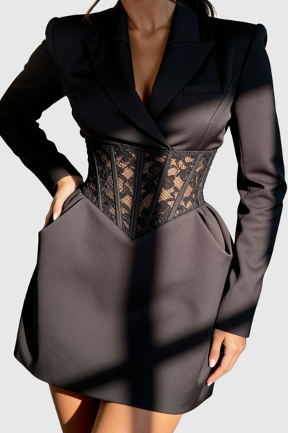Amabel Lace Corset Blazer - Black