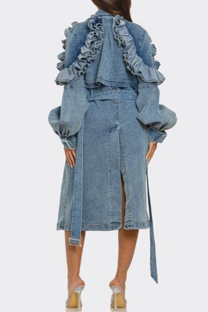 Amaha Ruffle Denim Trench Coat