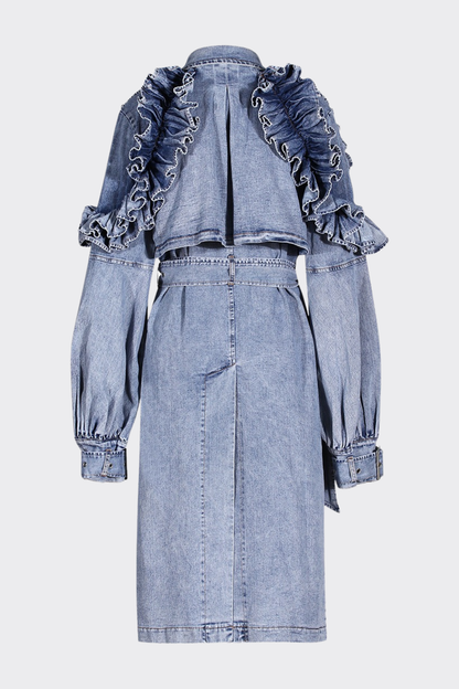Amaha Ruffle Denim Trench Coat