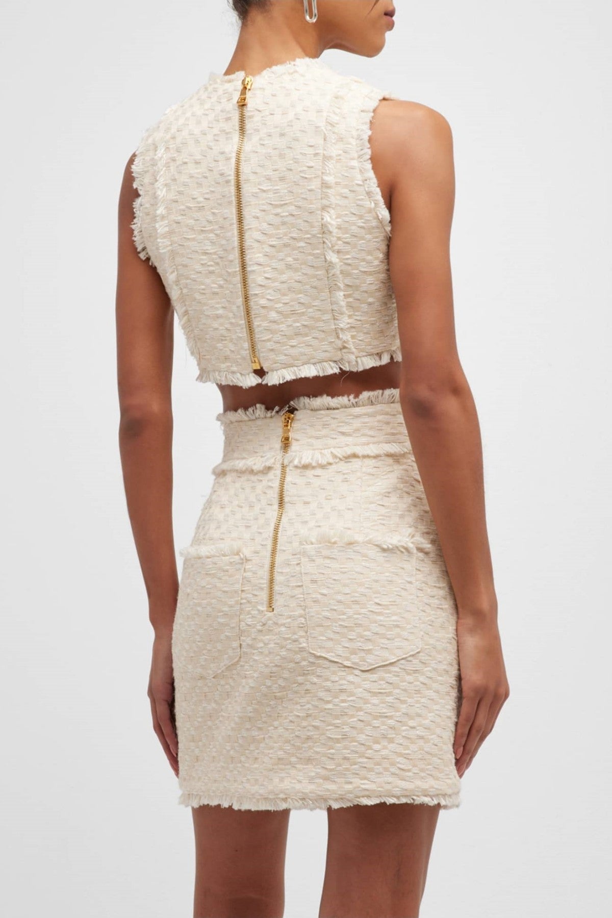 Amaia Tweed Sleeveless Buttoned Crop Top