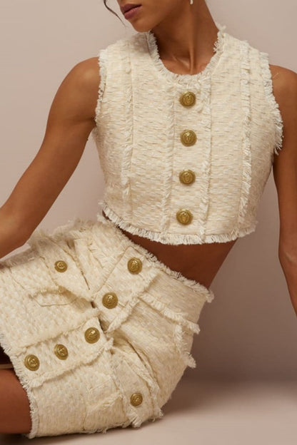Amaia Tweed Sleeveless Buttoned Crop Top