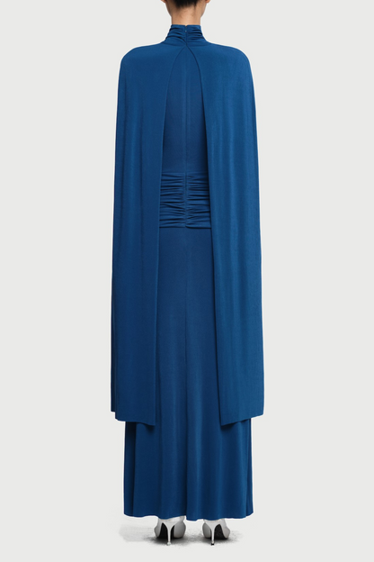 Amalia Ruched Shawl Maxi Dress - Navy