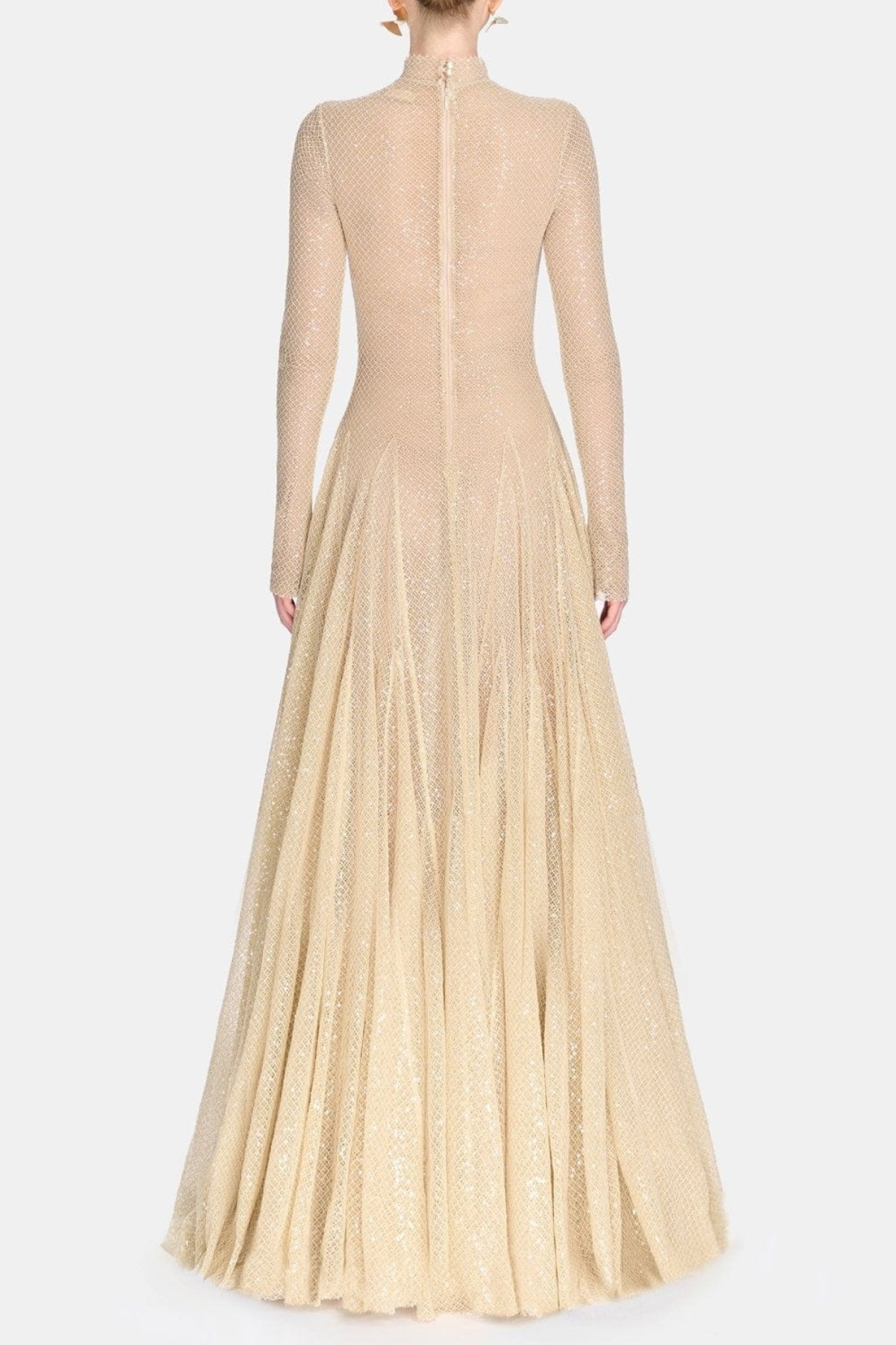 Amalie Sequin Embellished Mesh Maxi Dress - Beige