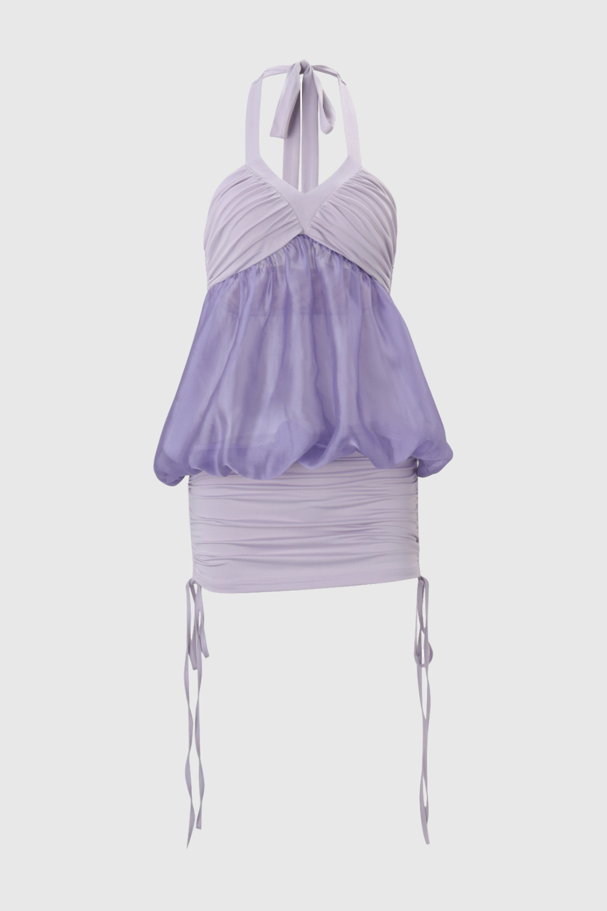 Amantha Halter Glossy Ruched Mini Dress