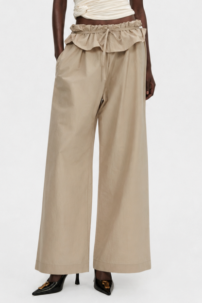 Amare Low-rise Ruffle Waist Trousers - Beige
