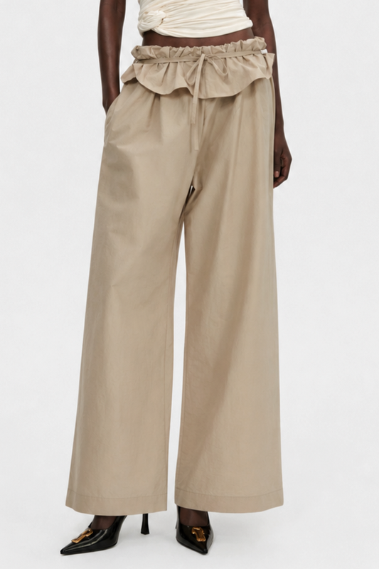 Amare Low-rise Ruffle Waist Trousers - Beige