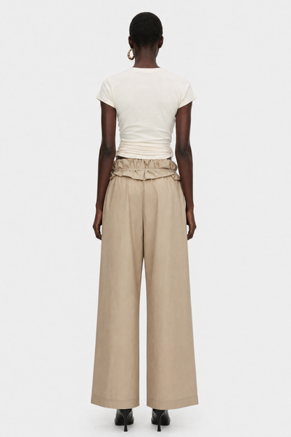Amare Low-rise Ruffle Waist Trousers - Beige