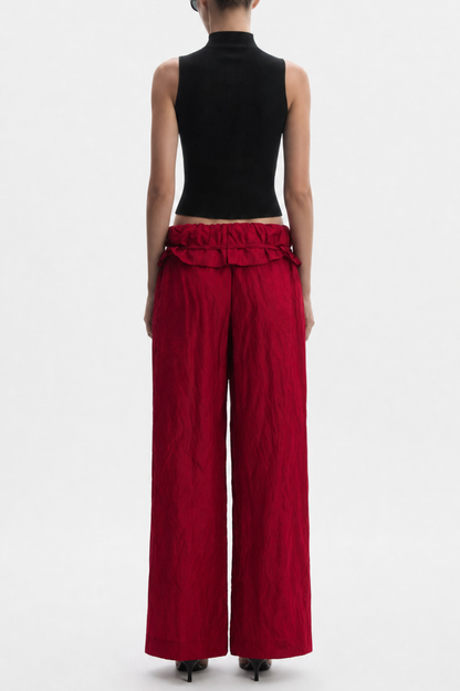 Amare Low-rise Ruffle Waist Trousers - Red