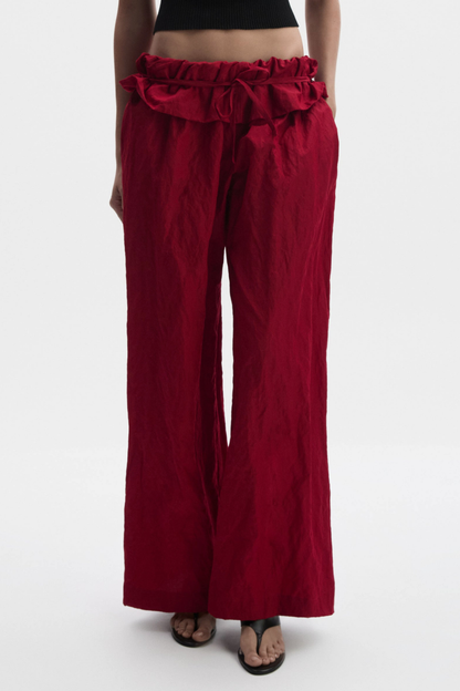 Amare Low-rise Ruffle Waist Trousers - Red