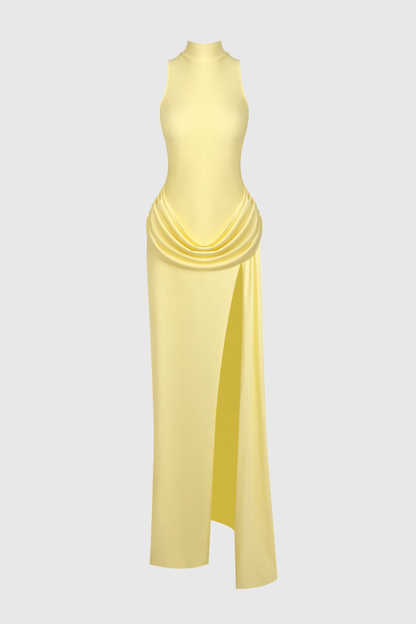 Amaya Draped Sleeveless Split Maxi Dress - Yellow