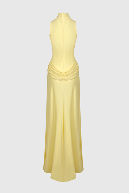 Amaya Draped Sleeveless Split Maxi Dress - Yellow