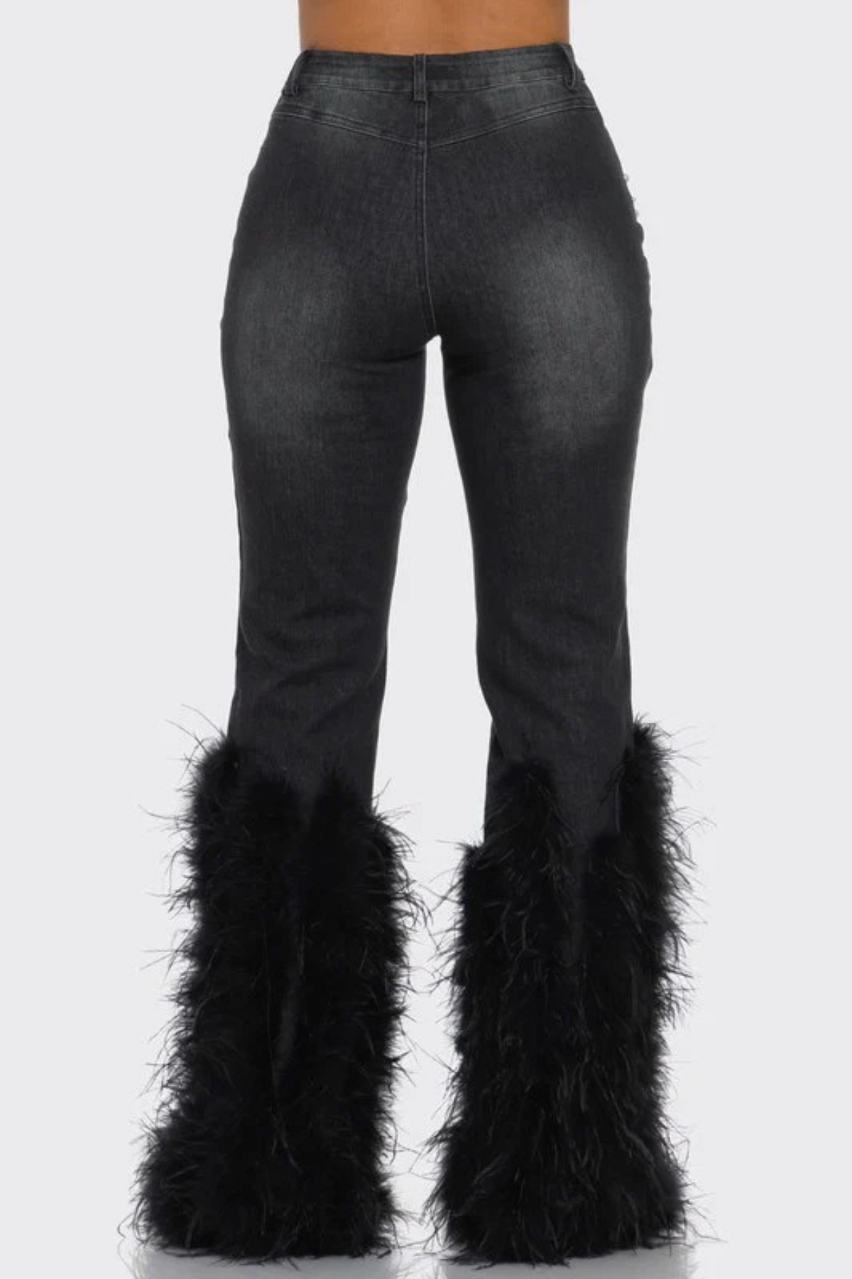 Amberlyn Pearl Embellished Fur Jeans - Black