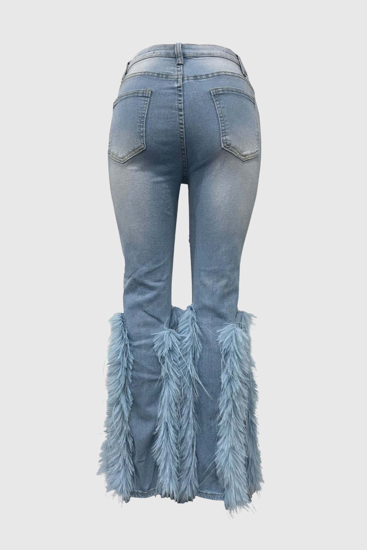 Amberlyn Pearl Embellished Fur Jeans - Blue