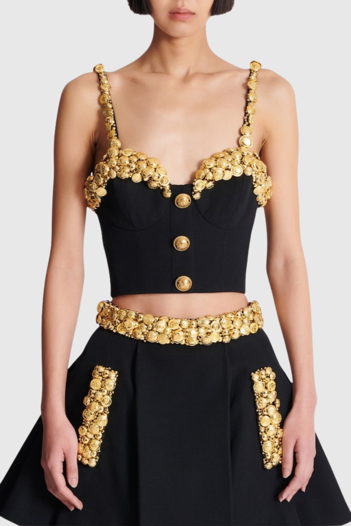 Ambika Buttoned Embellished Top & Mini Skirt Set