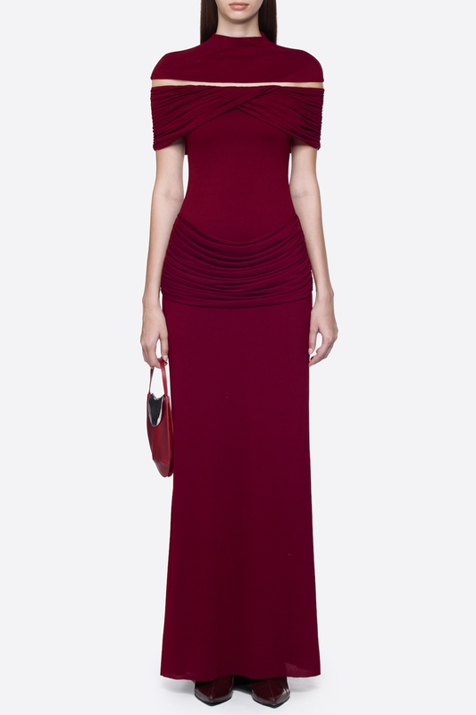 Amoda Cutout Ruched Maxi Dress - Wine