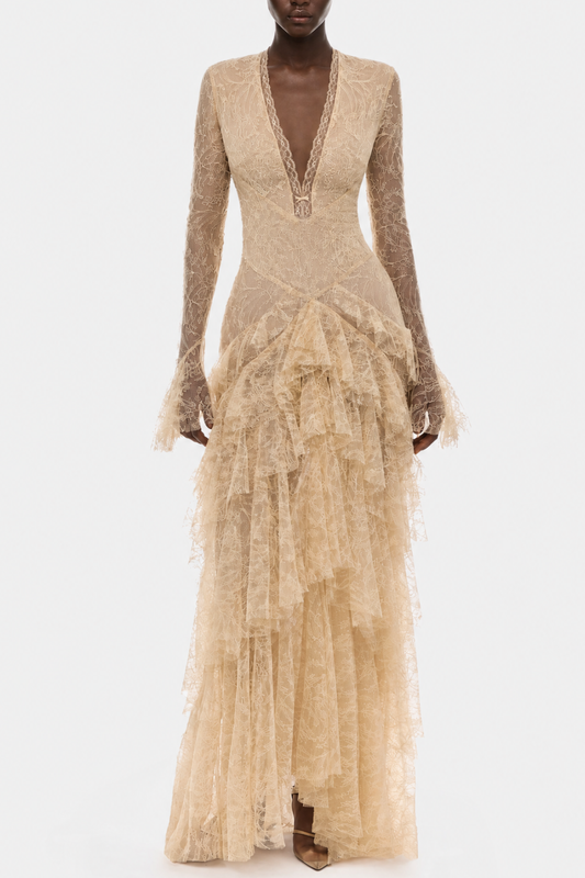 Amoret Lace Ruffle Maxi Dress
