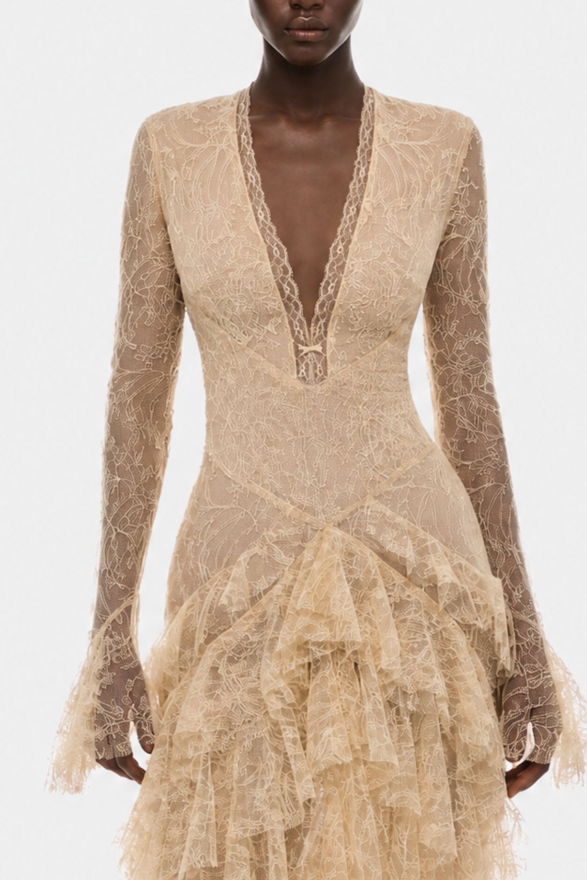 Amoret Lace Ruffle Maxi Dress