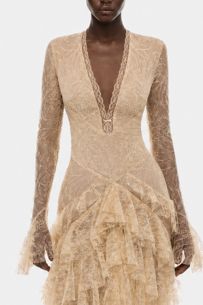 Amoret Lace Ruffle Maxi Dress