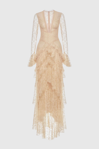 Amoret Lace Ruffle Maxi Dress