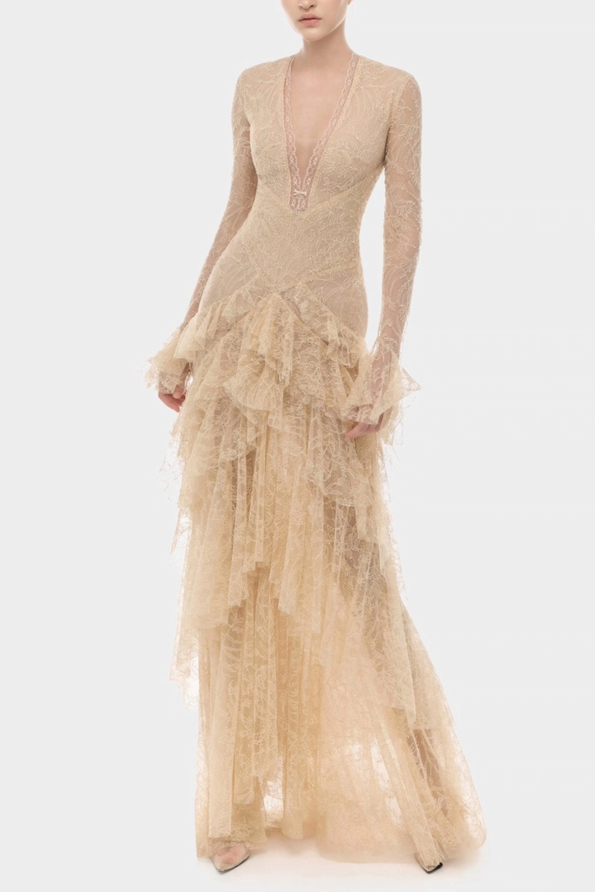 Amoret Lace Ruffle Maxi Dress