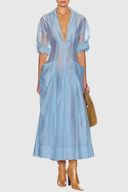 Amosa Pocket Panel Maxi Shirtdress - Blue