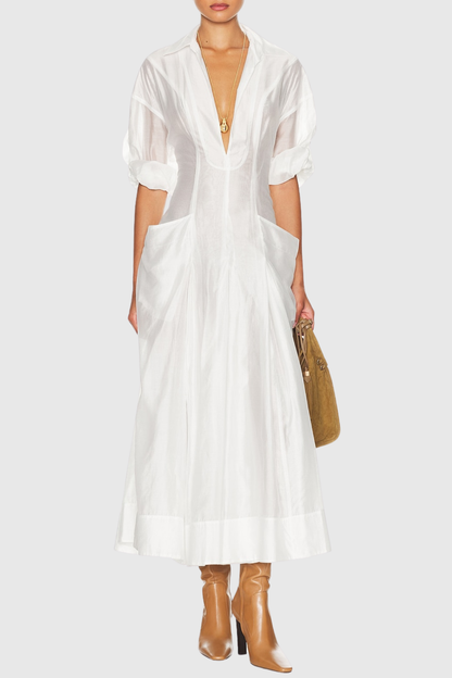 Amosa Pocket Panel Maxi Shirtdress - White
