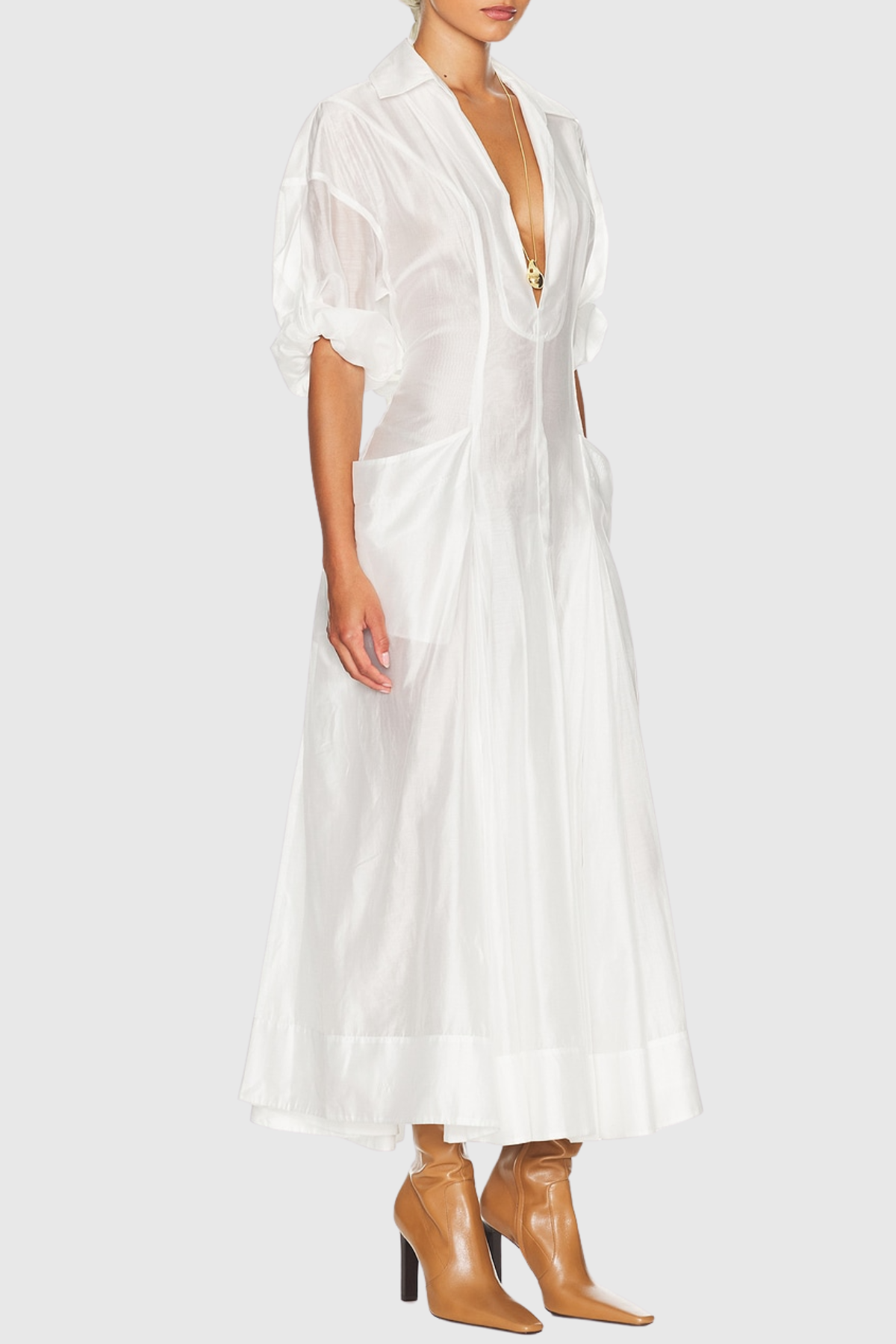 Amosa Pocket Panel Maxi Shirtdress - White