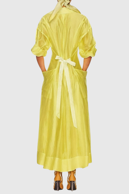 Amosa Pocket Panel Maxi Shirtdress - Yellow