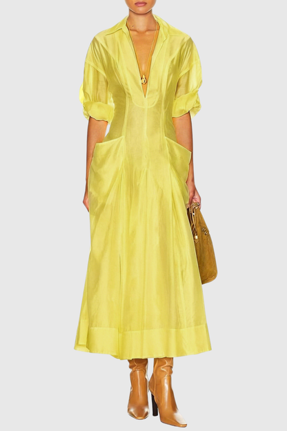 Amosa Pocket Panel Maxi Shirtdress - Yellow
