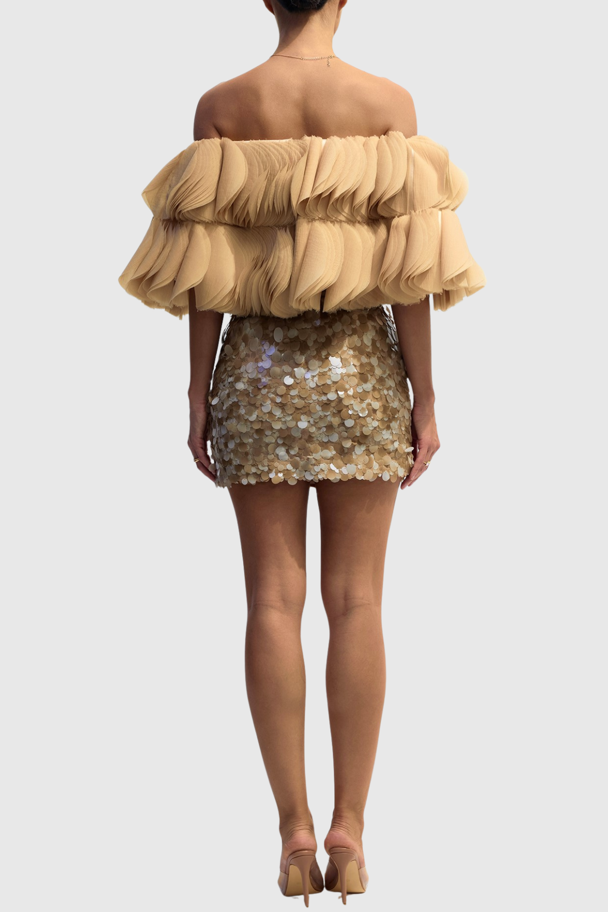 Anae 3D Petal Off Shoulder Crop Top - Khaki