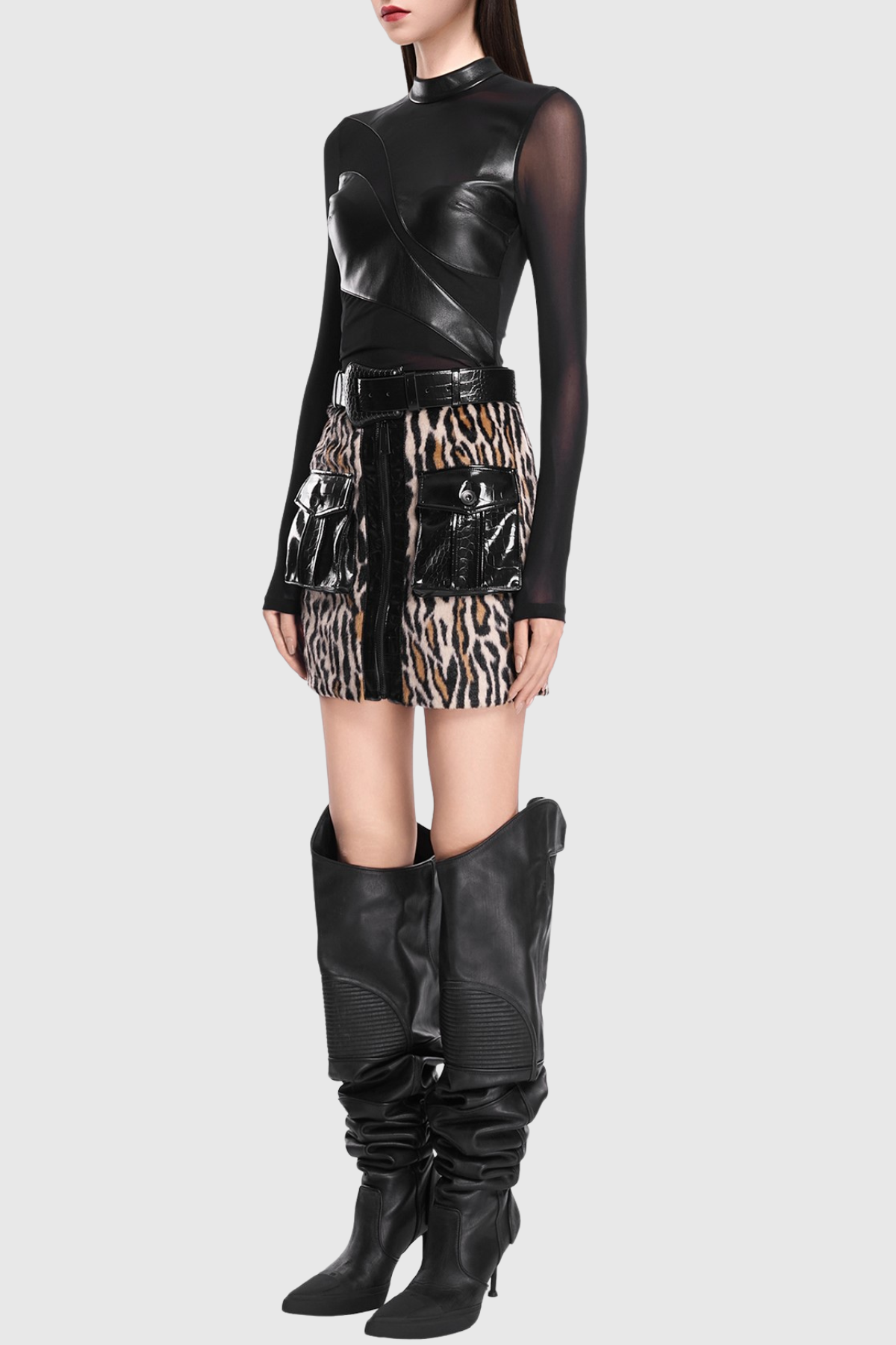 Anaelle Leather Patchwork Top