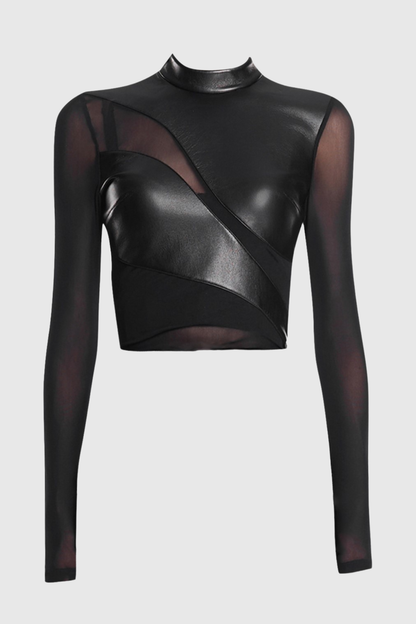 Anaelle Leather Patchwork Top