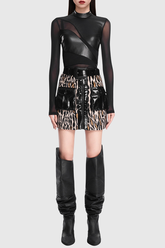 Anaelle Leather Patchwork Top