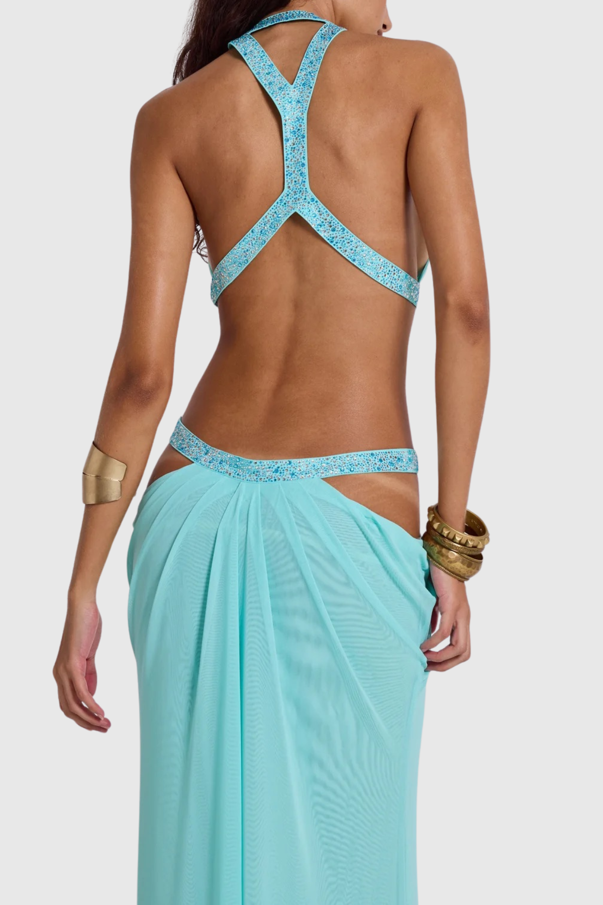 Anala Cutout Glitter Ruched Maxi Dress - Blue